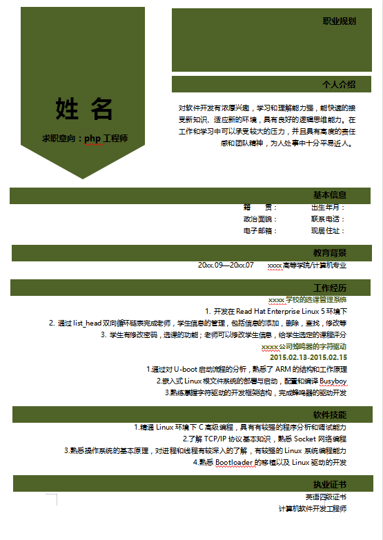 前端架构师简历模板