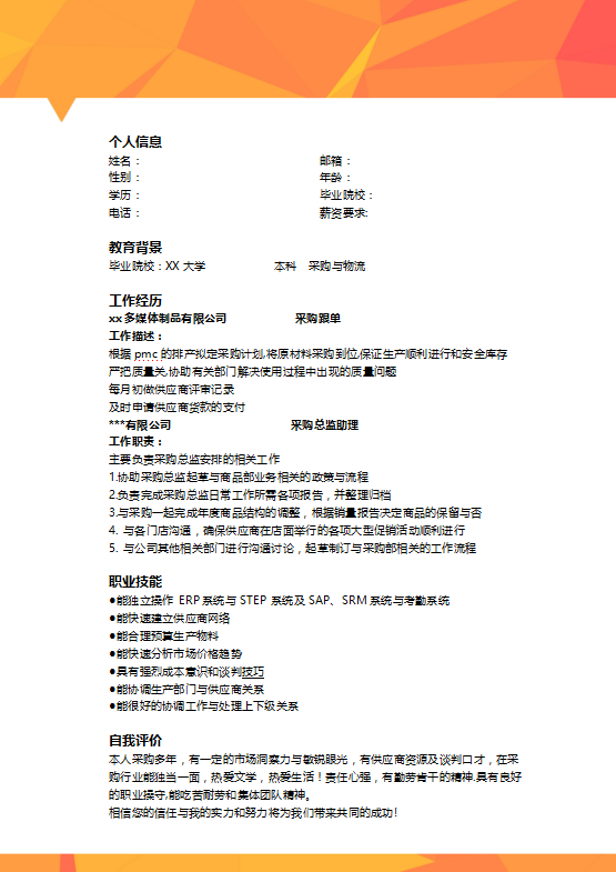 策划经理简历模板