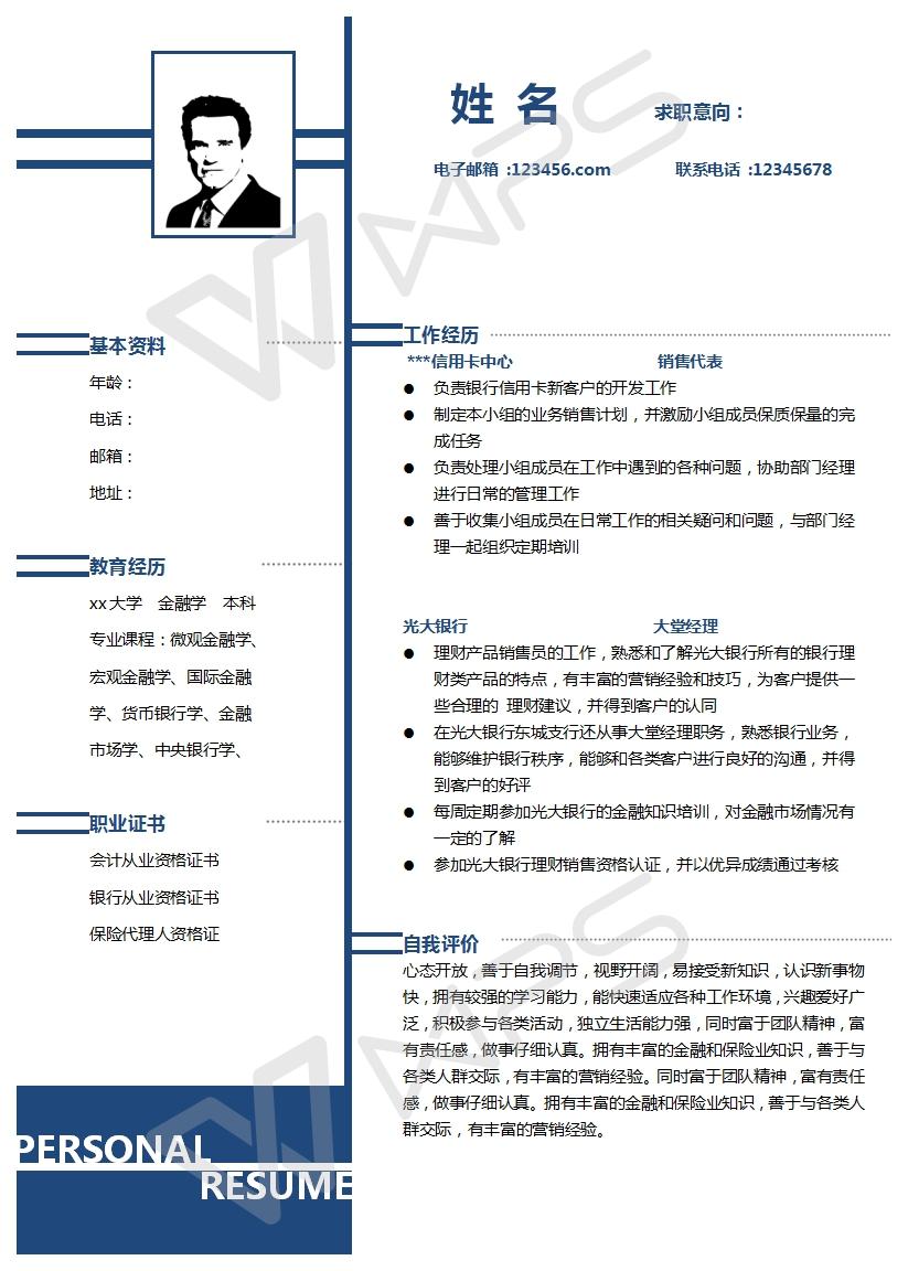 银行理财经理个人简历模板
