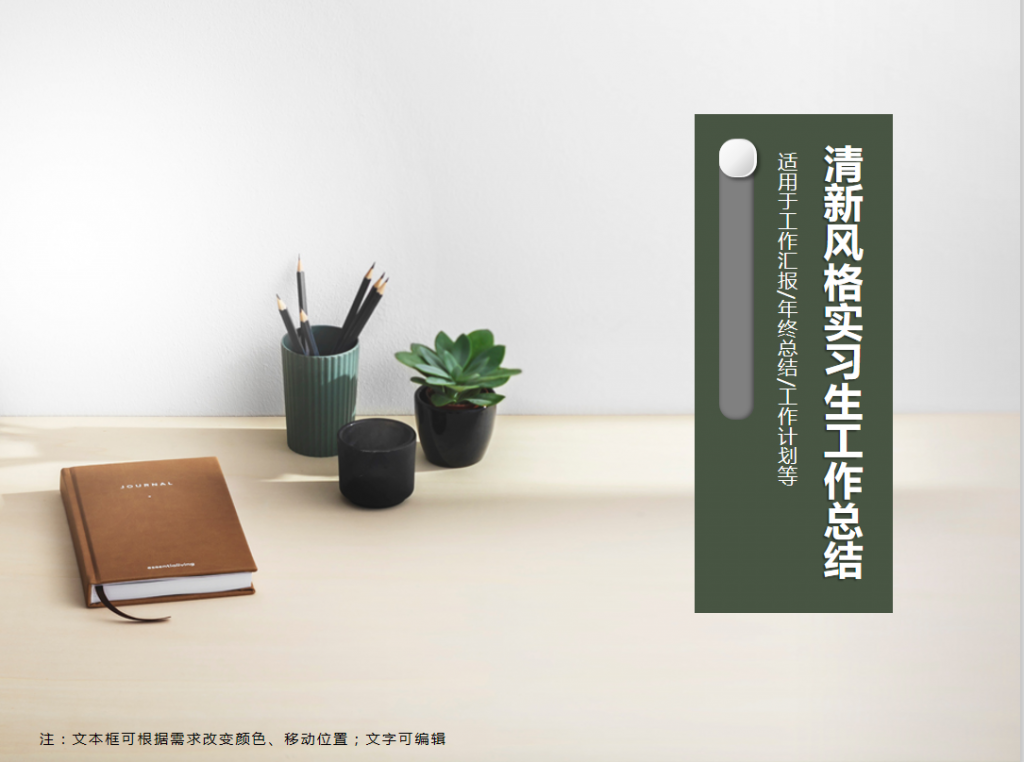 小清新实习生工作总结PPT模板
