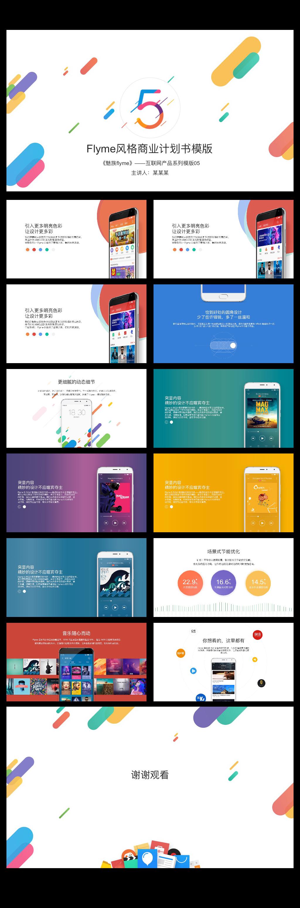 动态Flyme风格商业计划书模版PPT