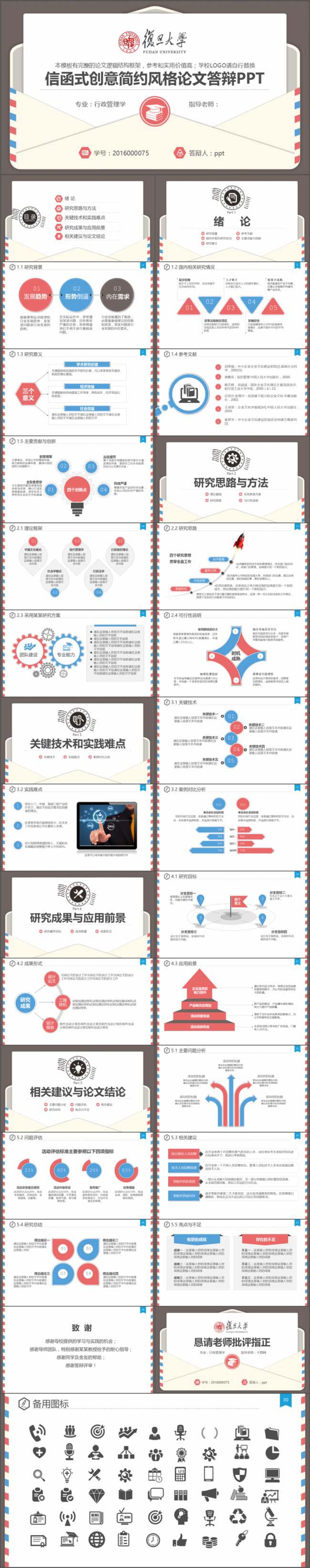 信封信件式严谨学术风格毕业设计论文答辩PPT