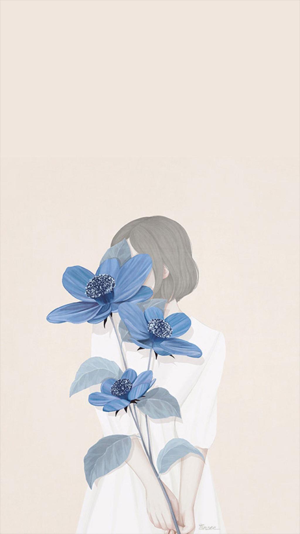 清新蓝色花朵女神节