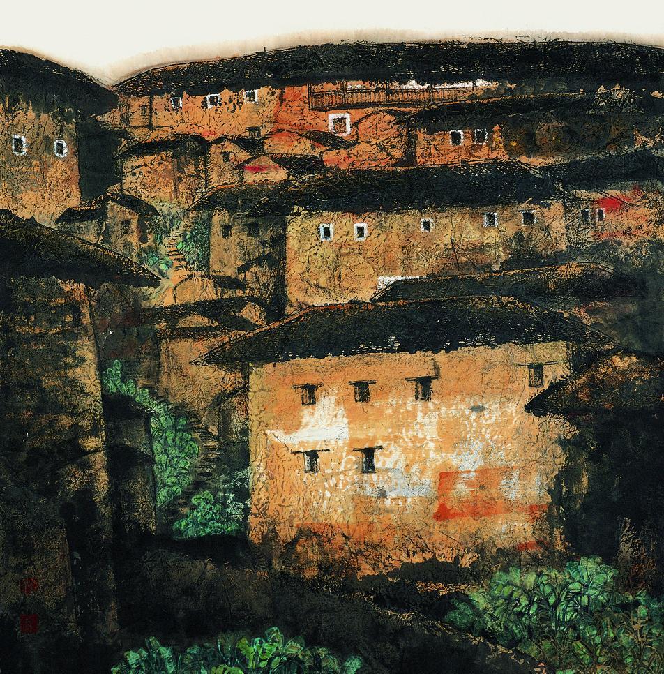 福建客家土楼美术作品立冬图片