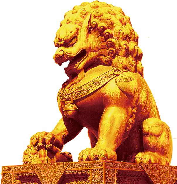 威武的金色石狮子免抠图
