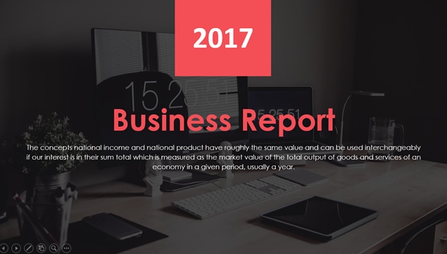 暗黑办公桌背景大图封面简约扁平化红黑商务工作总结ppt模板