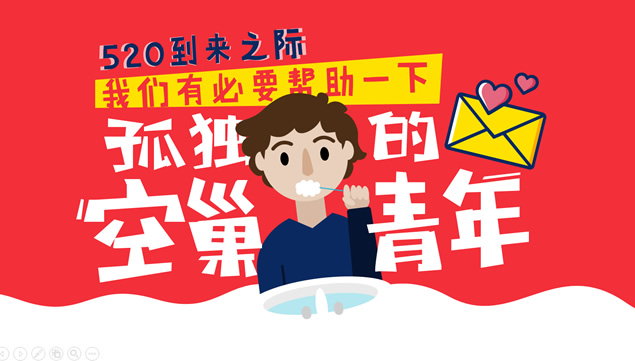 520空巢青年现状数据报告卡通ppt模板