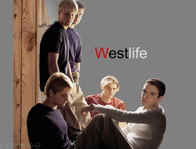 WestLife组合人物介绍——移动遮罩高亮显示动态特效ppt模板