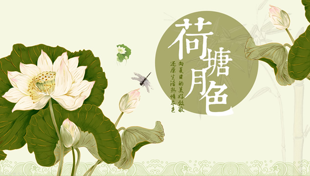 荷塘月色——荷花主题小清新中国风ppt模板