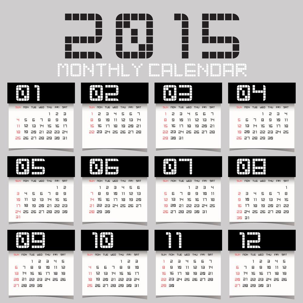2015黑白酷炫日历矢量模板