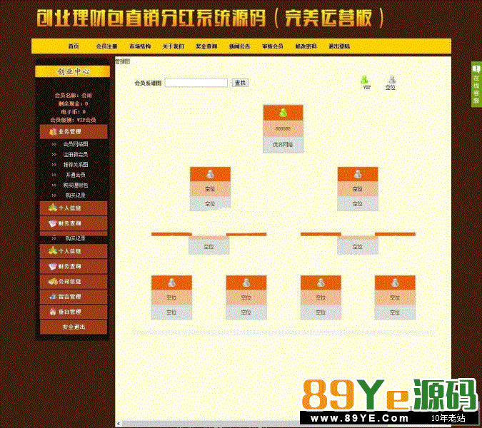 ASP创业理财包直销分红系统源码(完美运营版) 源码类型：ASP + access 管理账号：888888 所有密码都是：1 申明：本版为纯净版，独家去除3个后门，独家修复 转账漏洞