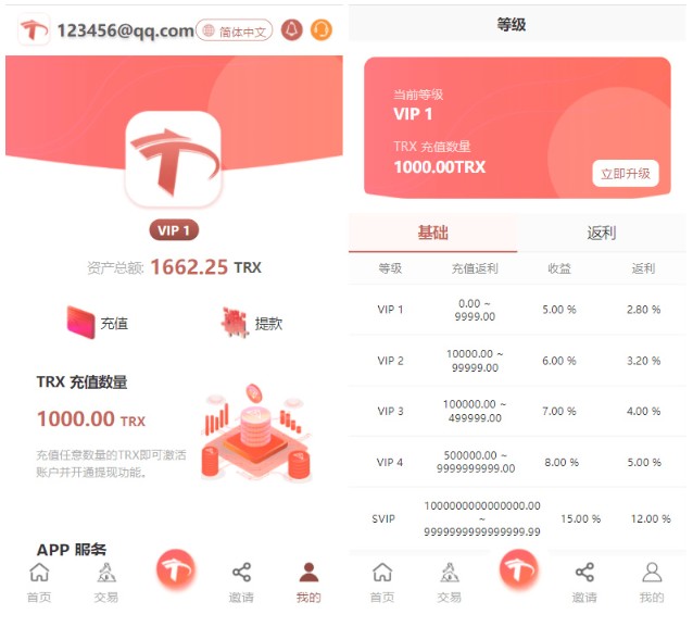 uniapp版多语言TRX系统源码/TRX理财系统/虚拟币挖矿 仅供学习研究代码之用，请勿商用， 1.用户通过邮箱注册，在后台可以设置是否开启邮箱验证，就是通过邮箱验