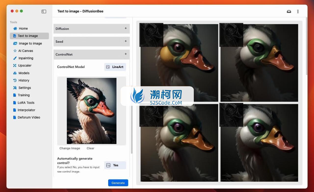 DiffusionBee for Mac v2.5.1 英文版 终极创意 AI 工具套件