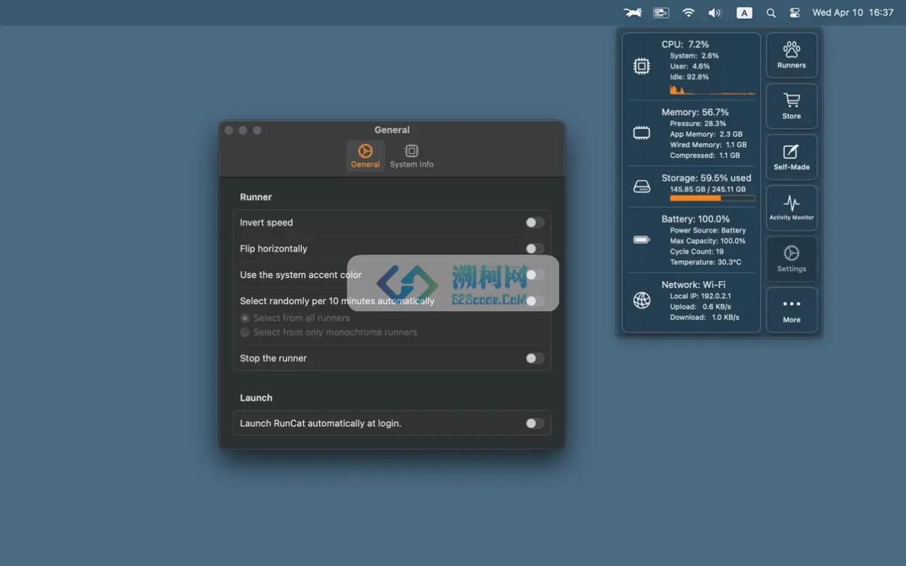 RunCat for mac v11.4.0 中文汉化版 菜单栏Cpu可视化监测工具 越跑越快的猫