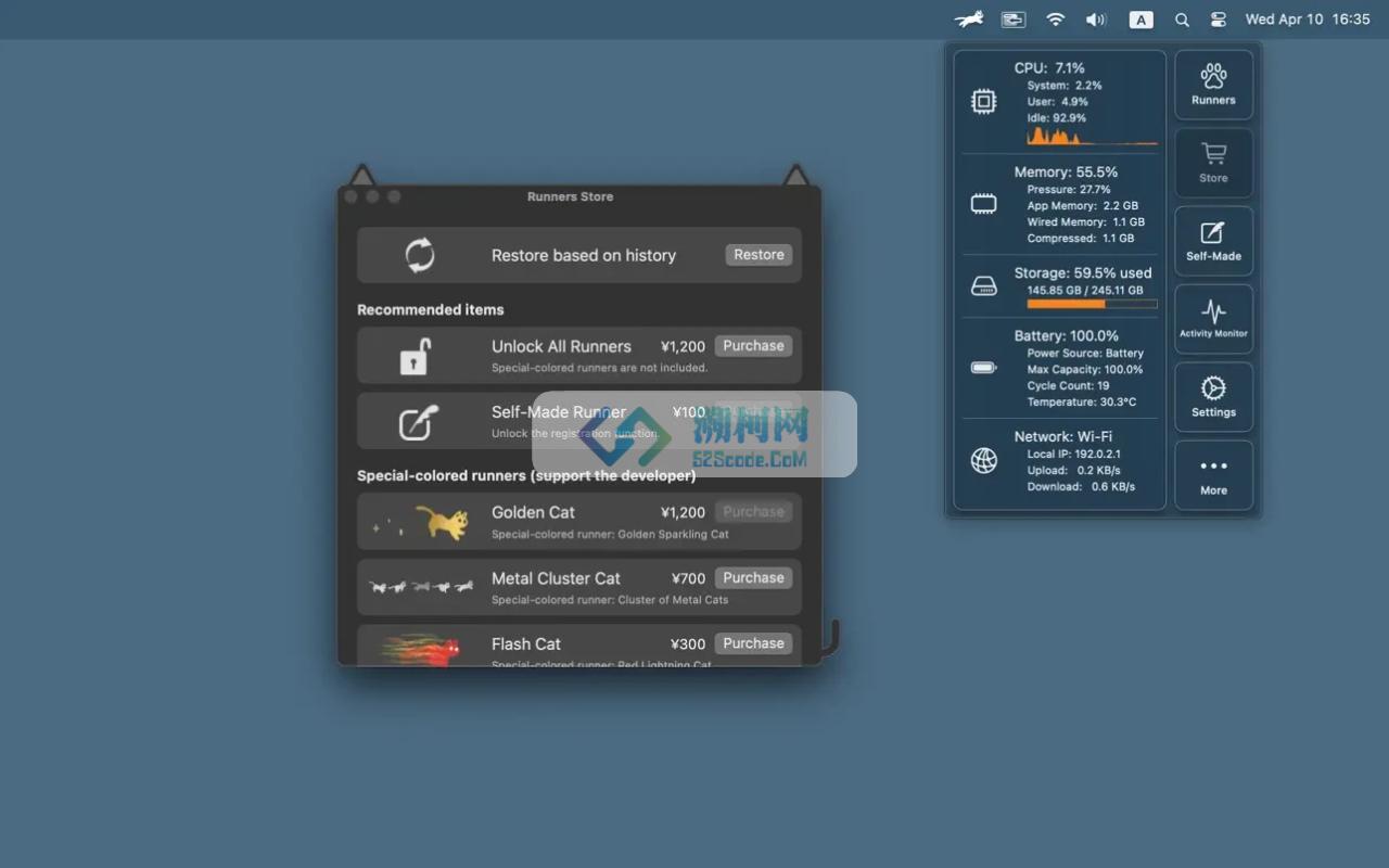 RunCat for mac v11.4.0 中文汉化版 菜单栏Cpu可视化监测工具 越跑越快的猫